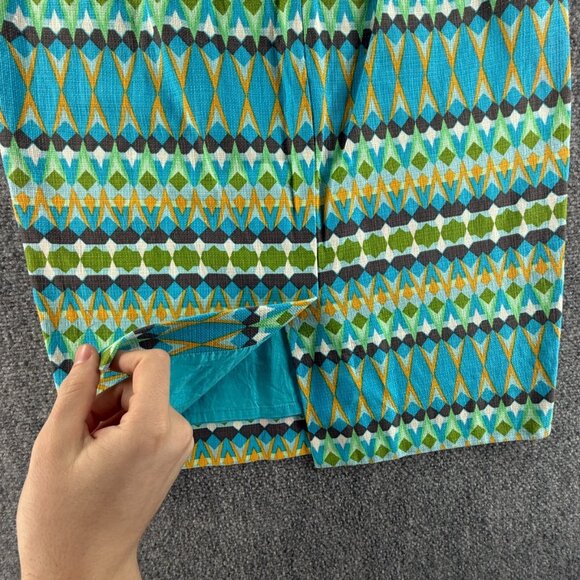 J Crew Pencil Skirt Women Green Blue Geometric Size 6 Back Zip Cotton Office - Picture 15 of 16